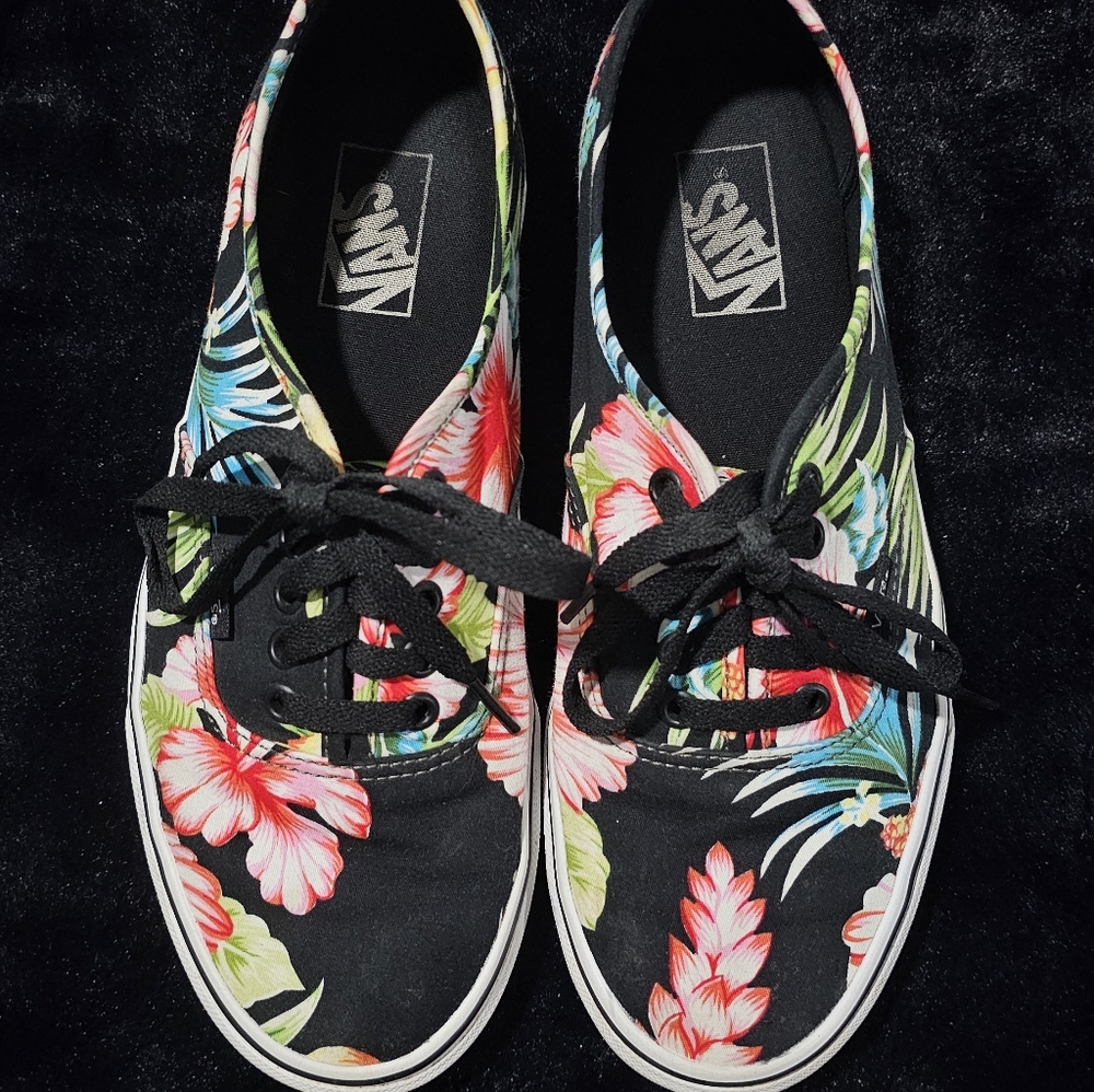 Vans Women's Floral Canvas Sneakers - Black and Multicolor Women's 10.5